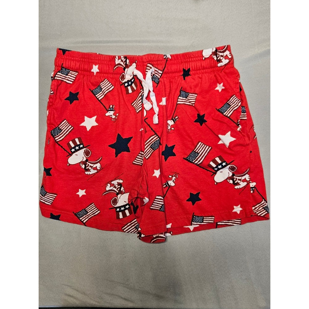 Peanuts Snoopy Lounge Shorts Mens Small Red Patriotic American Flag Americana